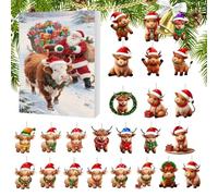 Highland Cow Christmas Advent Calendar 2025-24-Day 2d Acrylic Ornament for Family Fun, Holiday Vacation with Countdown Display Function, Festive Decor for Tree Window Wall Door Car Rearview