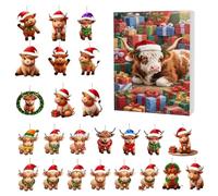 Highland Cow Christmas Advent Calendar 2025-24-Day 2d Acrylic Ornament for Family Fun, Holiday Vacation with Countdown Display Function, Festive Decor for Tree Window Wall Door Car Rearview