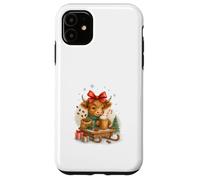 Highland Cow Christmas Coffee Cocoa Sled Cute Watercolor Custodia per iPhone 11