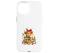 Highland Cow Christmas Coffee Cocoa Sled Cute Watercolor Custodia per iPhone 15