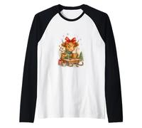 Highland Cow Christmas Coffee Cocoa Sled Cute Watercolor Maglia con Maniche Raglan