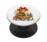 Highland Cow Christmas Coffee Cocoa Sled Cute Watercolor PopSockets PopGrip Adesivo