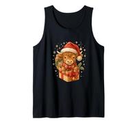 Highland Cow Christmas in Gifts Box Watercolor Santa Hat Canotta