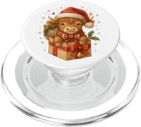 Highland Cow Christmas In Gifts Box Watercolor Santa Hat PopSockets PopGrip per MagSafe