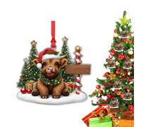 Highland Cow Christmas Ornaments - Set of 6 2D Acrylic Scottish Cow Decor for Tree, Wall & Mantel | Rustic Farmhouse Holiday Decor for Home, Living Room, Entryway & Party Gathering