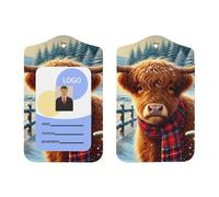 Highland-Cow-Christmas - Porta badge in pelle PU con cordino, porta badge verticale per Ofiice