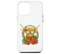 Highland Cow Christmas Wreath & Heart Glasses Watercolor Custodia per iPhone 12 Pro Max
