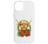 Highland Cow Christmas Wreath & Heart Glasses Watercolor Custodia per iPhone 14 Plus
