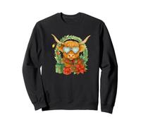 Highland Cow Christmas Wreath & Heart Glasses Watercolor Felpa
