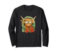 Highland Cow Christmas Wreath & Heart Glasses Watercolor Maglia a Manica
