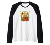 Highland Cow Christmas Wreath & Heart Glasses Watercolor Maglia con Maniche Raglan