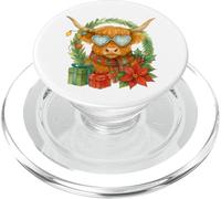 Highland Cow Christmas Wreath & Heart Glasses Watercolor PopSockets PopGrip per MagSafe