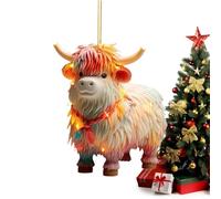 Highland Cow - Ciondolo per auto, 8 cm, in acrilico 2D, accessorio per interni auto, specchio retrovisore, accessorio elegante per auto,