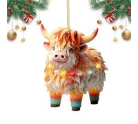 Highland Cow - Ciondolo per auto, 8 cm, in acrilico 2D, accessorio per interni auto, specchio retrovisore, accessorio elegante per auto,