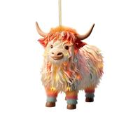 Highland Cow - Ciondolo per auto, 8 cm, in acrilico 2D, accessorio per interni auto, specchio retrovisore, accessorio elegante per auto,