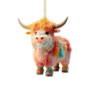 Highland Cow - Ciondolo per auto, 8 cm, in acrilico 2D, accessorio per interni auto, specchio retrovisore, accessorio elegante per auto,