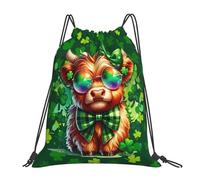 Highland Cow Clover Leaf Donna Uomo Zainetto Pieghevole Gym Sack Resistente Sacca Sportiva Per All'Aperto Spiaggia Palestra