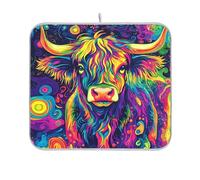Highland Cow Colorato Psichedelico piatto asciugatura mat cucina contatore gadget asciutto opaco resistente al calore mar 16 x 18