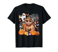 Highland Cow Come Strega Che beve caffè Halloween Boo Ghost Maglietta