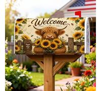 Highland Cow, copertura magnetica per cassetta postale, rustica, girasoli, api, primavera, giallo, protezione per la decorazione del prato, 53 x 65 cm