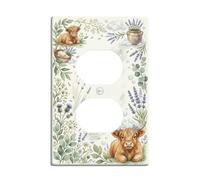 Highland Cow - Coperture da parete duplex per bagno, stile rustico, cesto di lavanda, in plastica morbida verde, dimensioni standard, per prese elettriche per casa, soggiorno, camera da letto