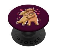 Highland Cow Coppia Abbracciare Carino Amore Cuori Scottish Bestiame PopSockets PopGrip Adesivo