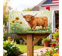Highland Cow - Custodie magnetiche per cassetta postale, motivo girasoli, colore verde primavera, verde e verde, per decorazione cortile anteriore, 18 x 21 pollici