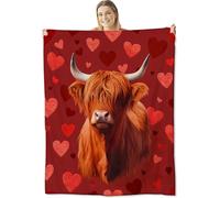 Highland Cow Cute Animal Surrounded By Heart, Romantic Love Theme Coperta da Tiro Peluche Coperta Multiuso Coperte per Quattro Stagioni Donne Poltrona 150x200cm