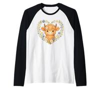Highland Cow Daisy Cuore Kawaii Highland Bovini Fiore Maglia con Maniche Raglan