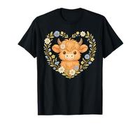 Highland Cow Daisy Cuore Kawaii Highland Bovini Fiore Maglietta