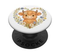 Highland Cow Daisy Cuore Kawaii Highland Bovini Fiore PopSockets PopGrip Adesivo