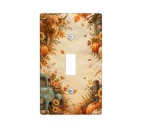 Highland Cow Fall Farmhouse Decor Autunno Interruttore A Levetta Piastra | Stile rustico, illustrazione di camion vintage, motivi di zucche di raccolta, tavolozza di colori stagionali caldi