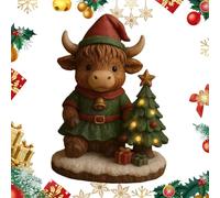 Highland Cow Figurine - Christmas LED Night Light, Small Highland Cow Statue, Holiday LED Night Light Decor | Desktop Bedside Nightstand Lamp for Living Room, Bedroom, Study, Nursery, Bookshelf, Home