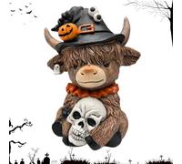 Highland Cow Figurines - Halloween Highland Cattle Statue | Resin Figurine Brown Cattle Statue | Resin Table Shelf Decor For Bookshelf Home Apartment Desktop Bedroom And Living Room