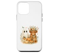 Highland Cow & Ghost Pumpkin Patch Watercolor Halloween Custodia per iPhone 12 mini