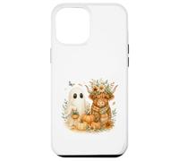 Highland Cow & Ghost Pumpkin Patch Watercolor Halloween Custodia per iPhone 12 Pro Max