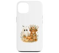 Highland Cow & Ghost Pumpkin Patch Watercolor Halloween Custodia per iPhone 13