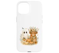 Highland Cow & Ghost Pumpkin Patch Watercolor Halloween Custodia per iPhone 15