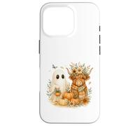 Highland Cow & Ghost Pumpkin Patch Watercolor Halloween Custodia per iPhone 16 Pro