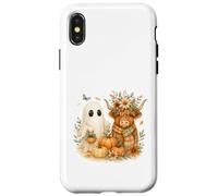 Highland Cow & Ghost Pumpkin Patch Watercolor Halloween Custodia per iPhone X/XS