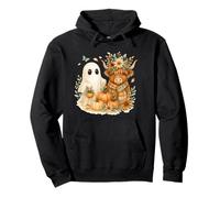 Highland Cow & Ghost Pumpkin Patch Watercolor Halloween Felpa con Cappuccio