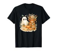 Highland Cow & Ghost Pumpkin Patch Watercolor Halloween Maglietta