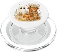 Highland Cow & Ghost Pumpkin Patch Watercolor Halloween PopSockets PopGrip per MagSafe
