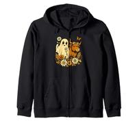 Highland Cow Ghost - Spooky Cute Retro Halloween Floral Felpa con Cappuccio