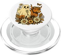 Highland Cow Ghost - Spooky Cute Retro Halloween Floral PopSockets PopGrip per MagSafe