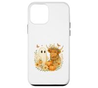 Highland Cow & Ghost Watercolor Pumpkin Patch Halloween Custodia per iPhone 12 mini