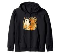 Highland Cow & Ghost Watercolor Pumpkin Patch Halloween Felpa con Cappuccio