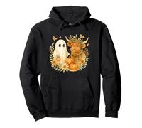 Highland Cow & Ghost Watercolor Pumpkin Patch Halloween Felpa con Cappuccio