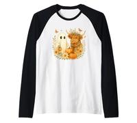 Highland Cow & Ghost Watercolor Pumpkin Patch Halloween Maglia con Maniche Raglan