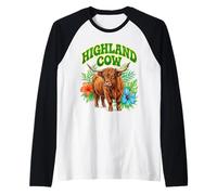 Highland Cow Groovy Floreale Acquerello Boho Highland Cow Maglia con Maniche Raglan